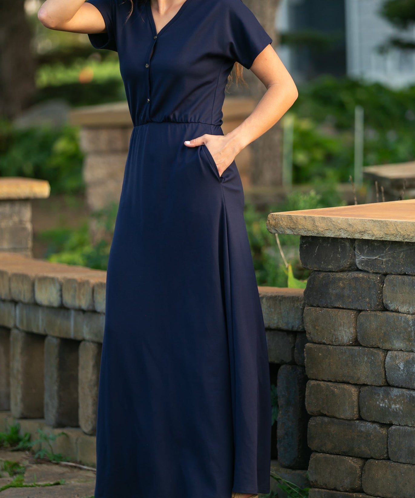 Ella Navy Cinched Waist Maxi Dress