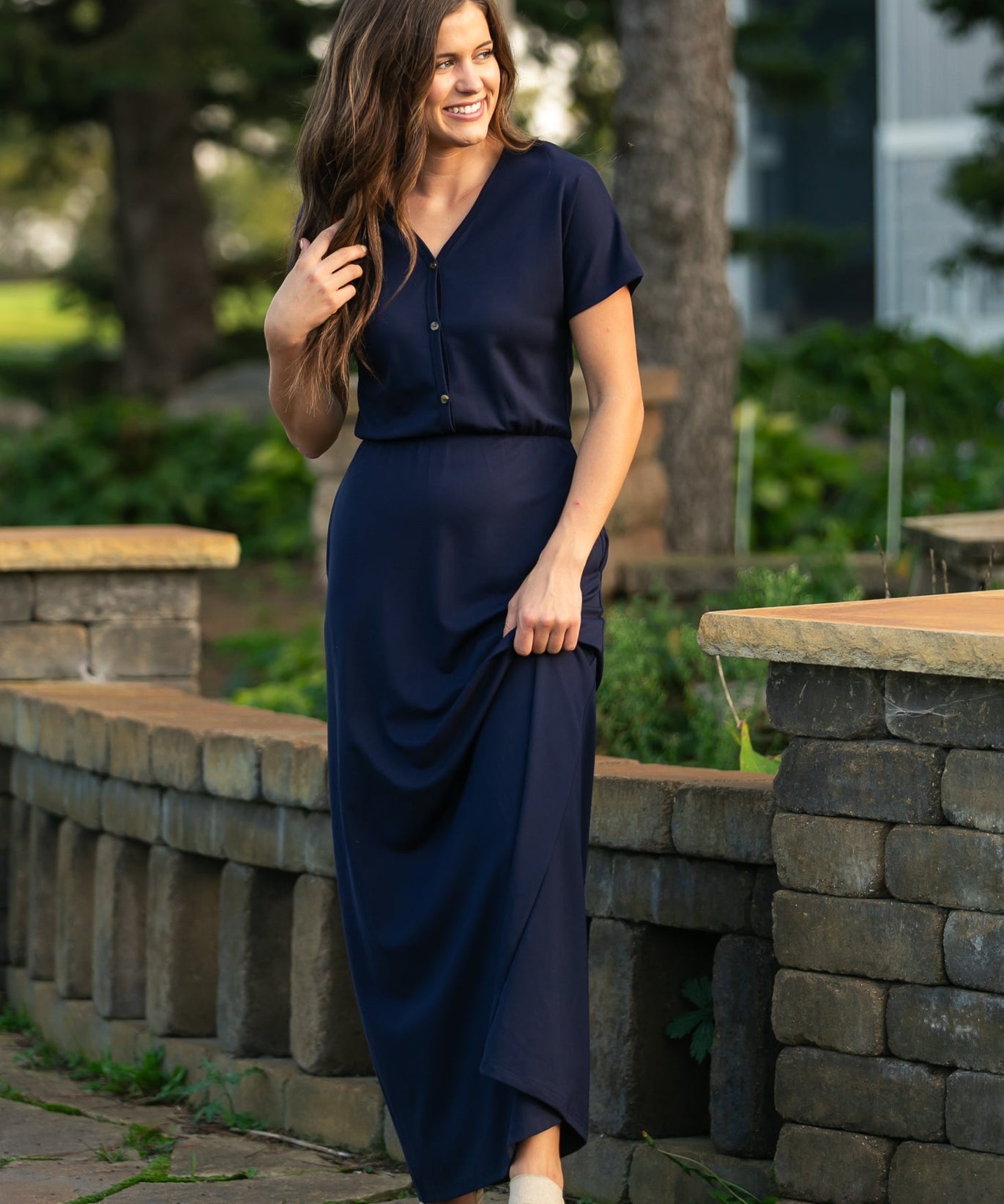 Ella Navy Cinched Waist Maxi Dress