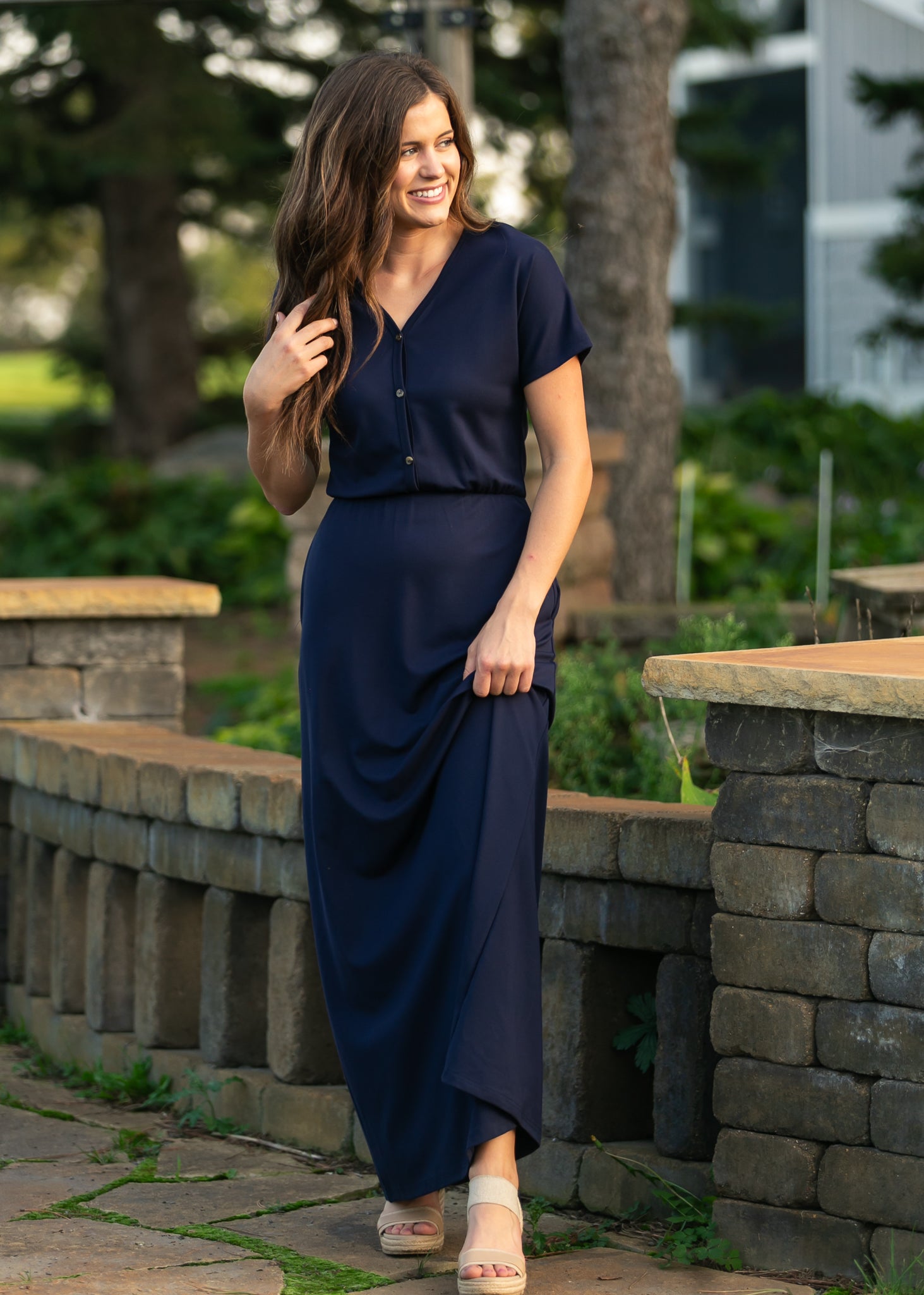 Ella Navy Cinched Waist Maxi Dress