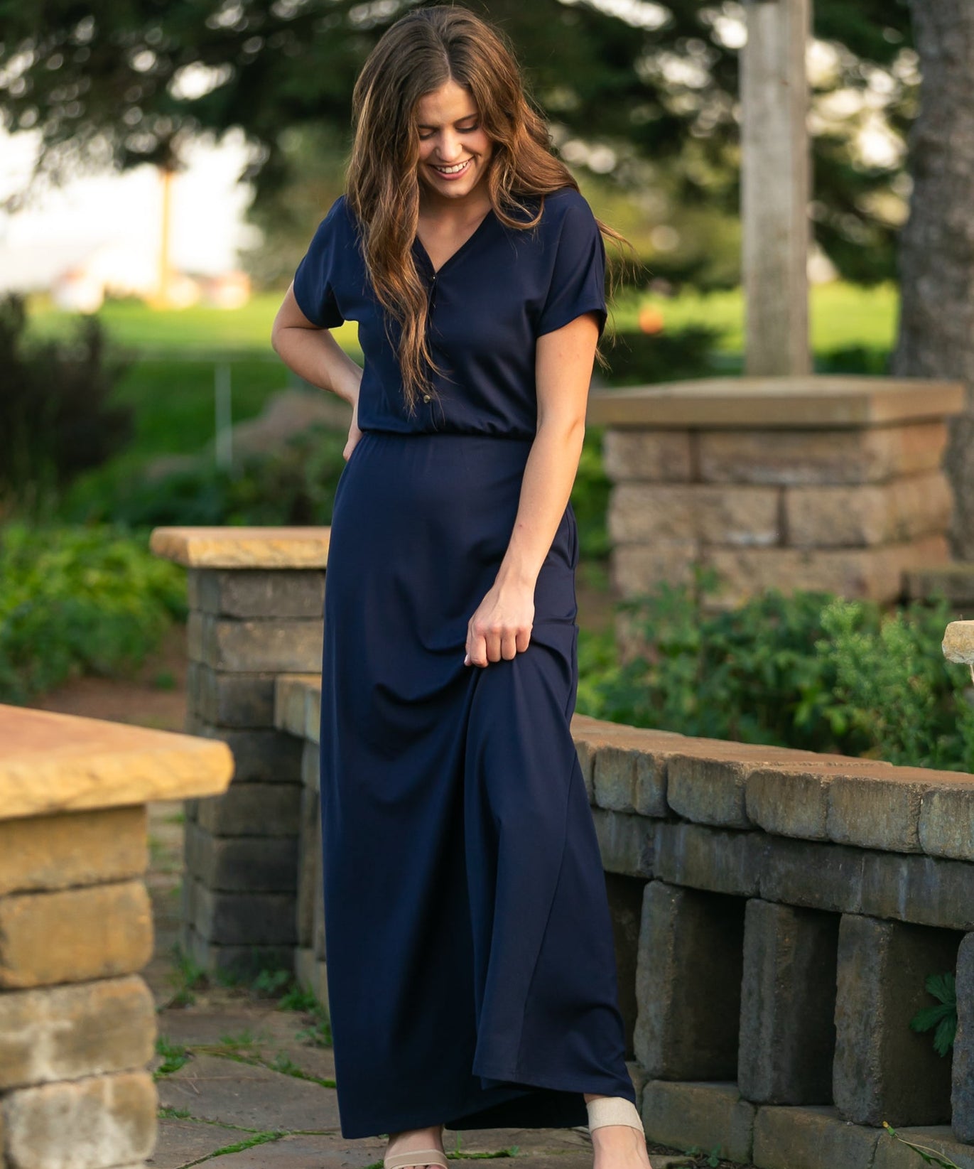 Ella Navy Cinched Waist Maxi Dress