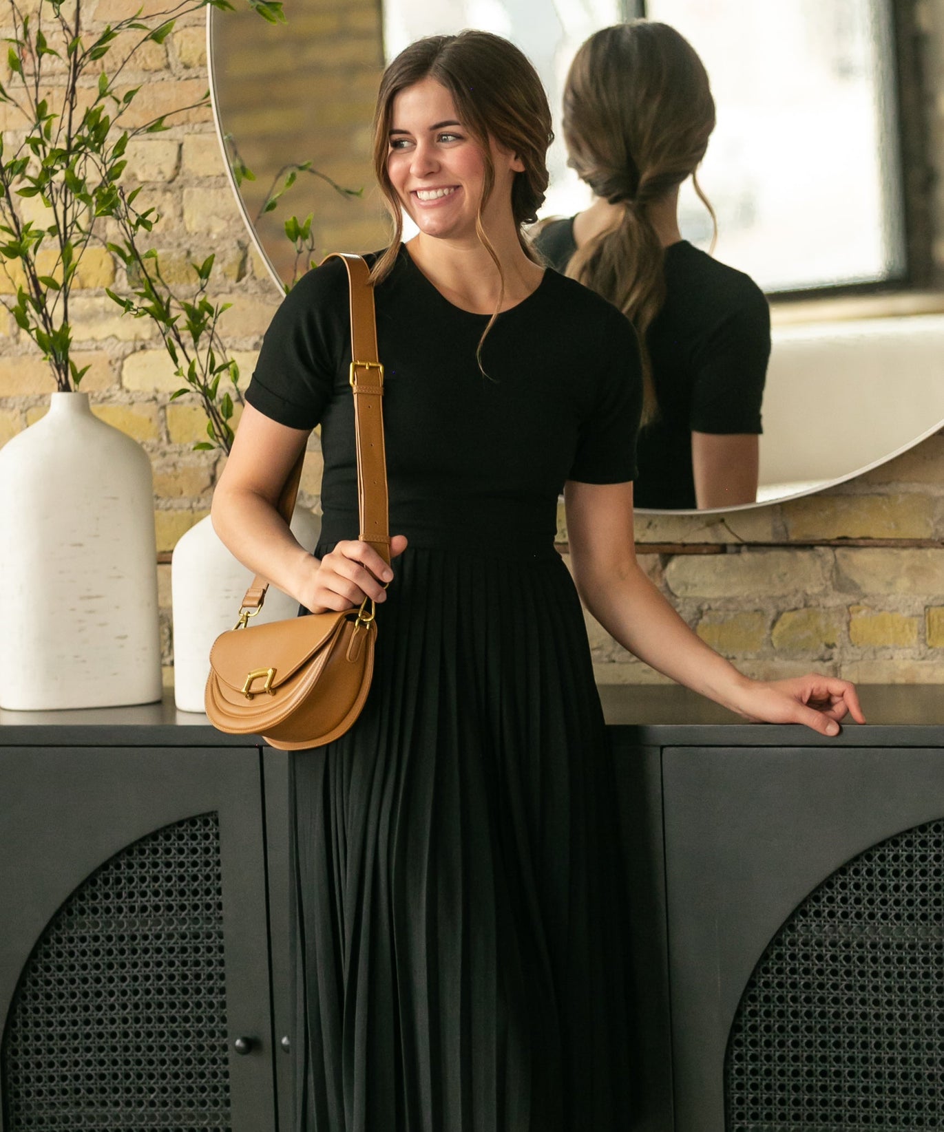 Emersyn Black Pleated Midi Dress - FINAL SALE