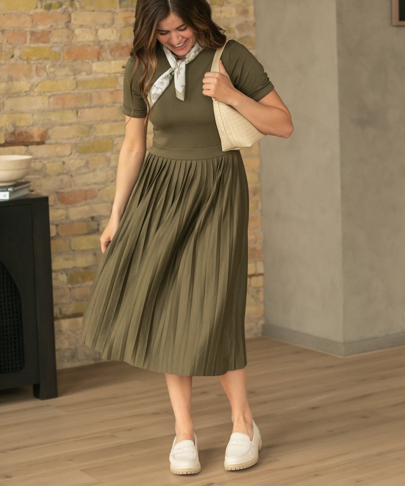 Emersyn Olive Pleated Midi Dress - FINAL SALE
