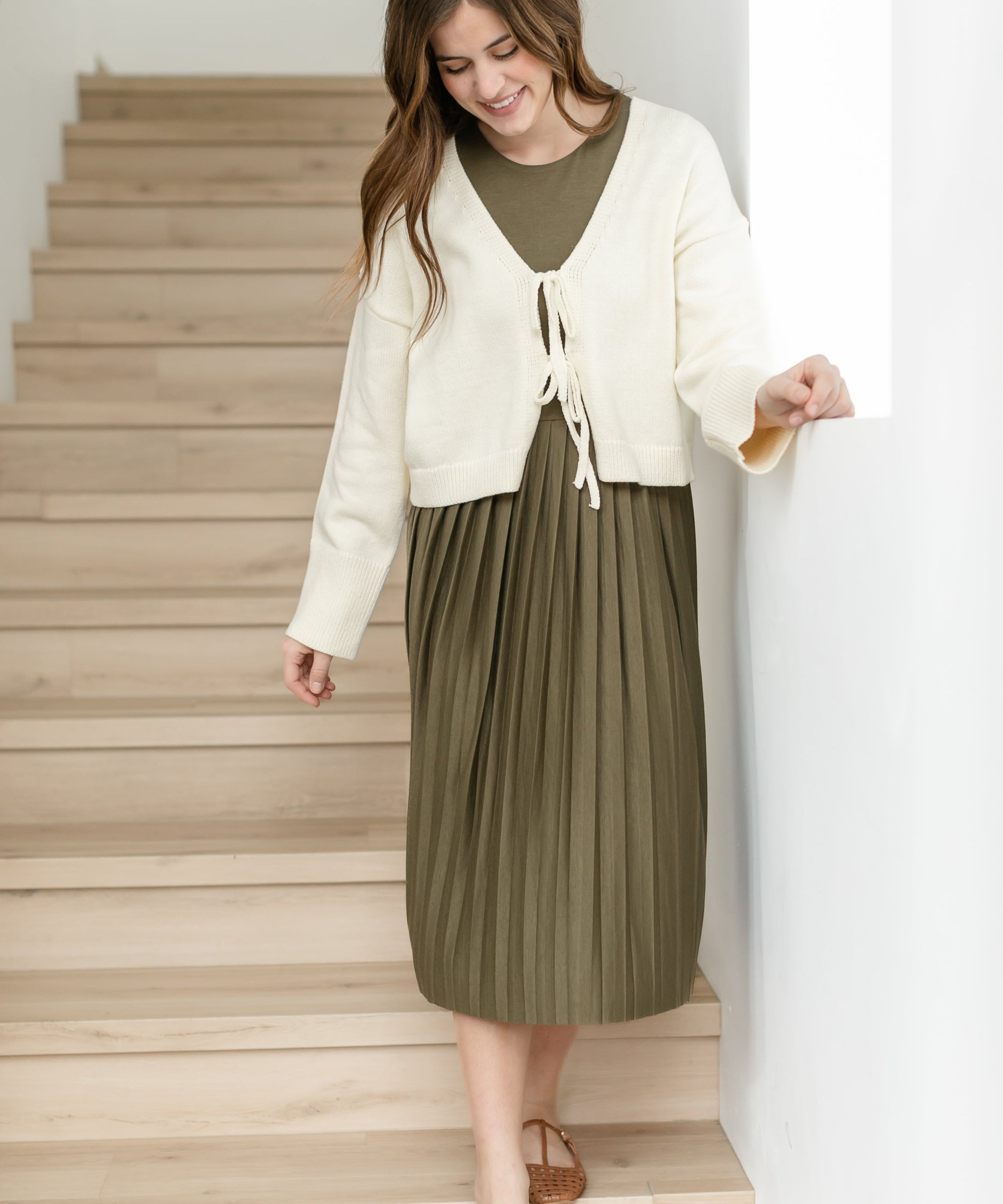 Emersyn Olive Pleated Midi Dress - FINAL SALE