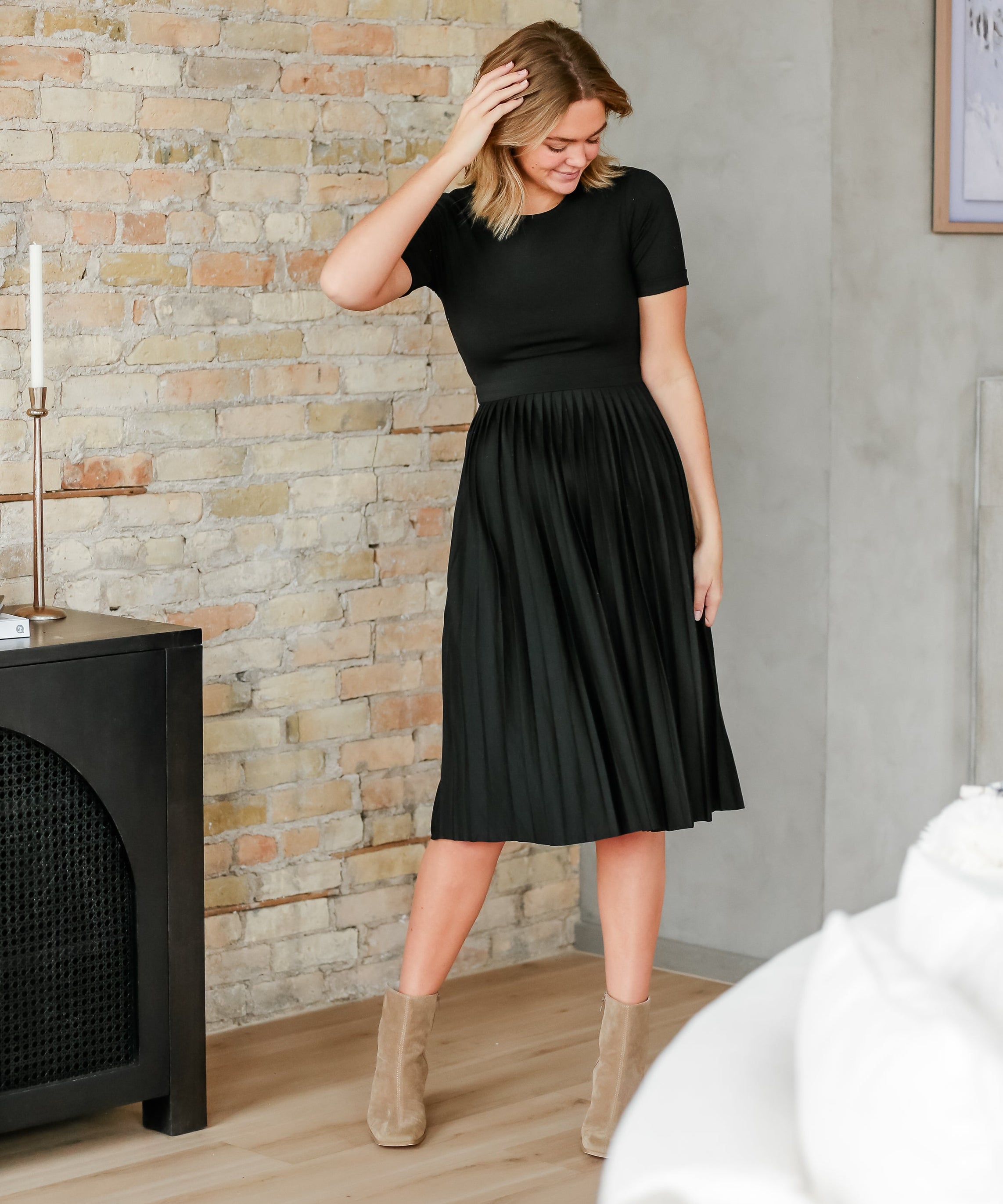 Emersyn Black Pleated Midi Dress - FINAL SALE