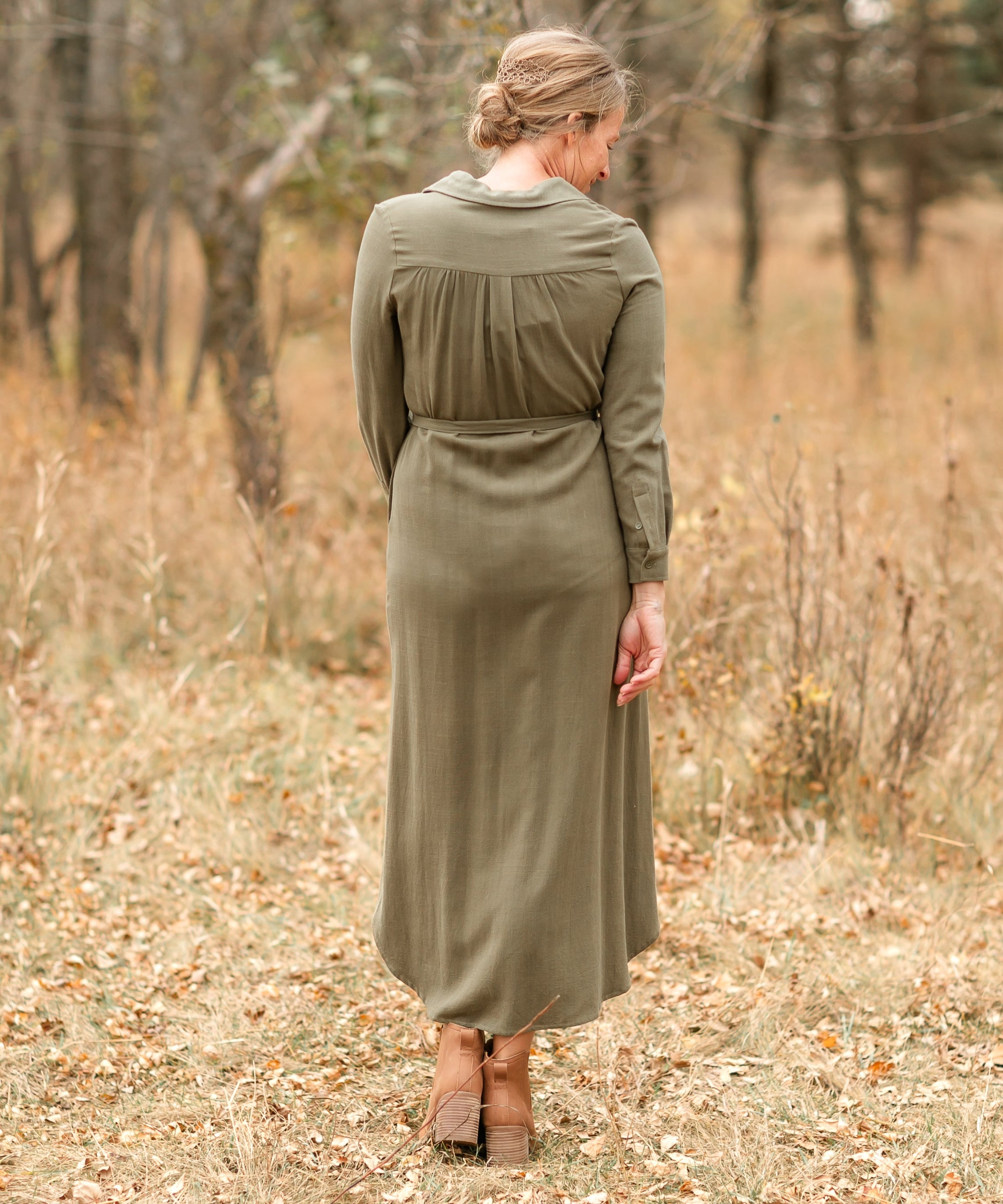 Essential Olive Long Sleeve Linen Shirt Dress - FINAL SALE