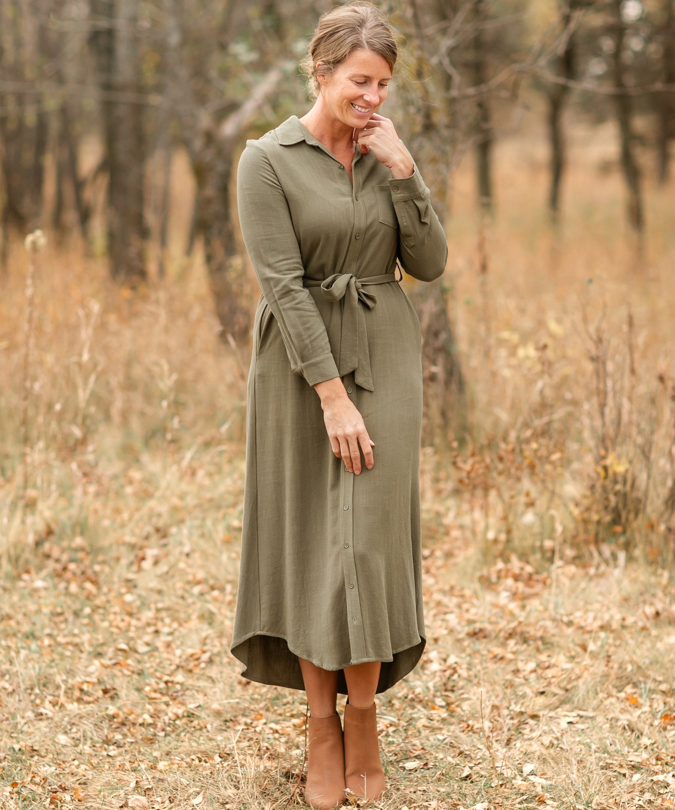 Essential Olive Long Sleeve Linen Shirt Dress - FINAL SALE