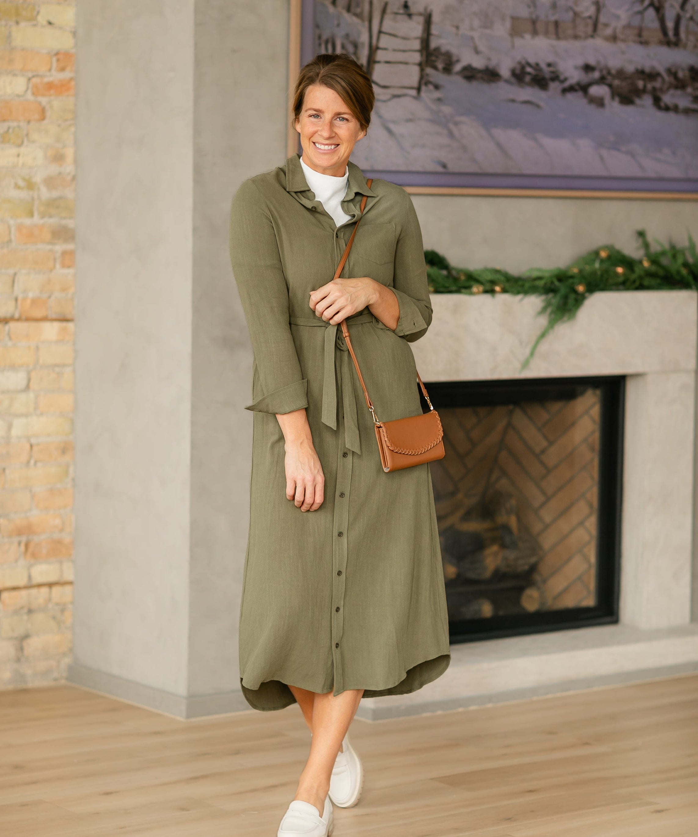Essential Olive Long Sleeve Linen Shirt Dress - FINAL SALE