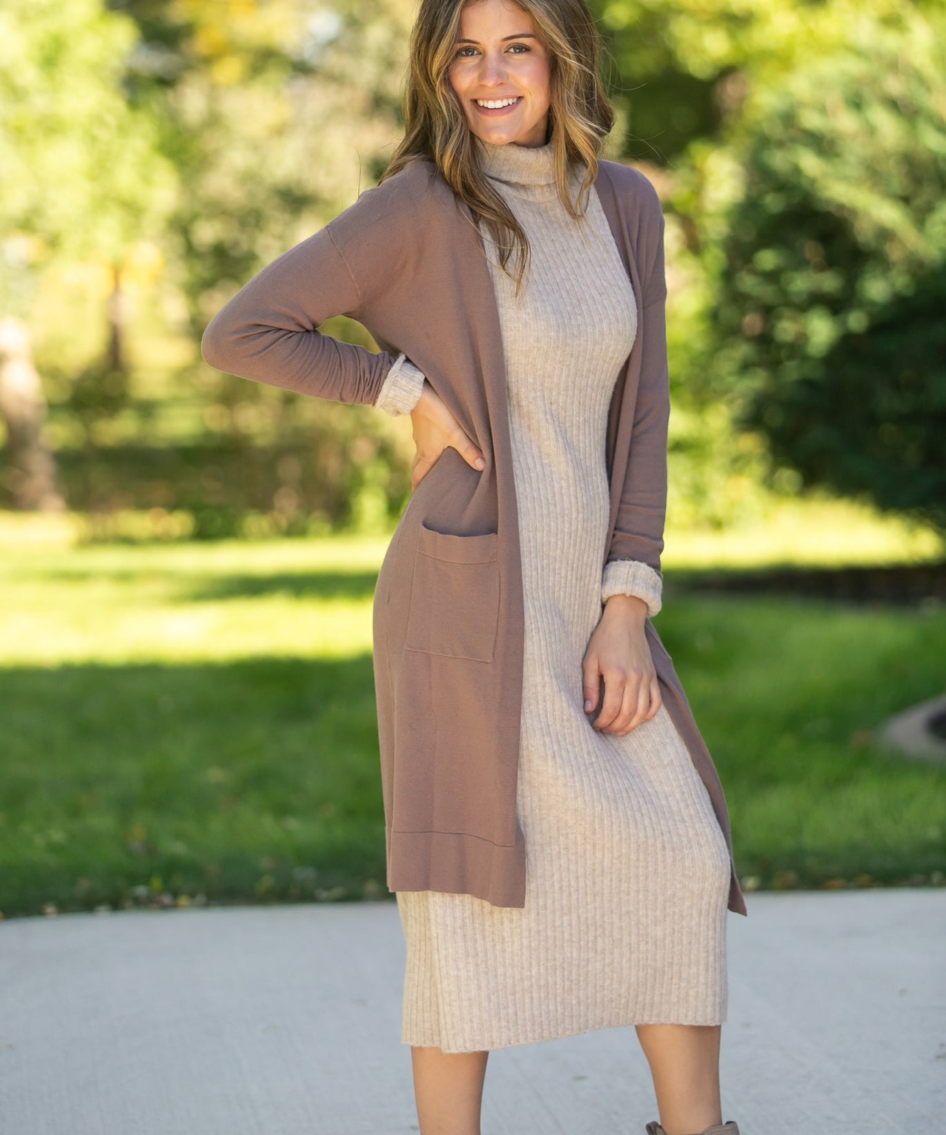 Essential Toffee Long + Soft Cardigan