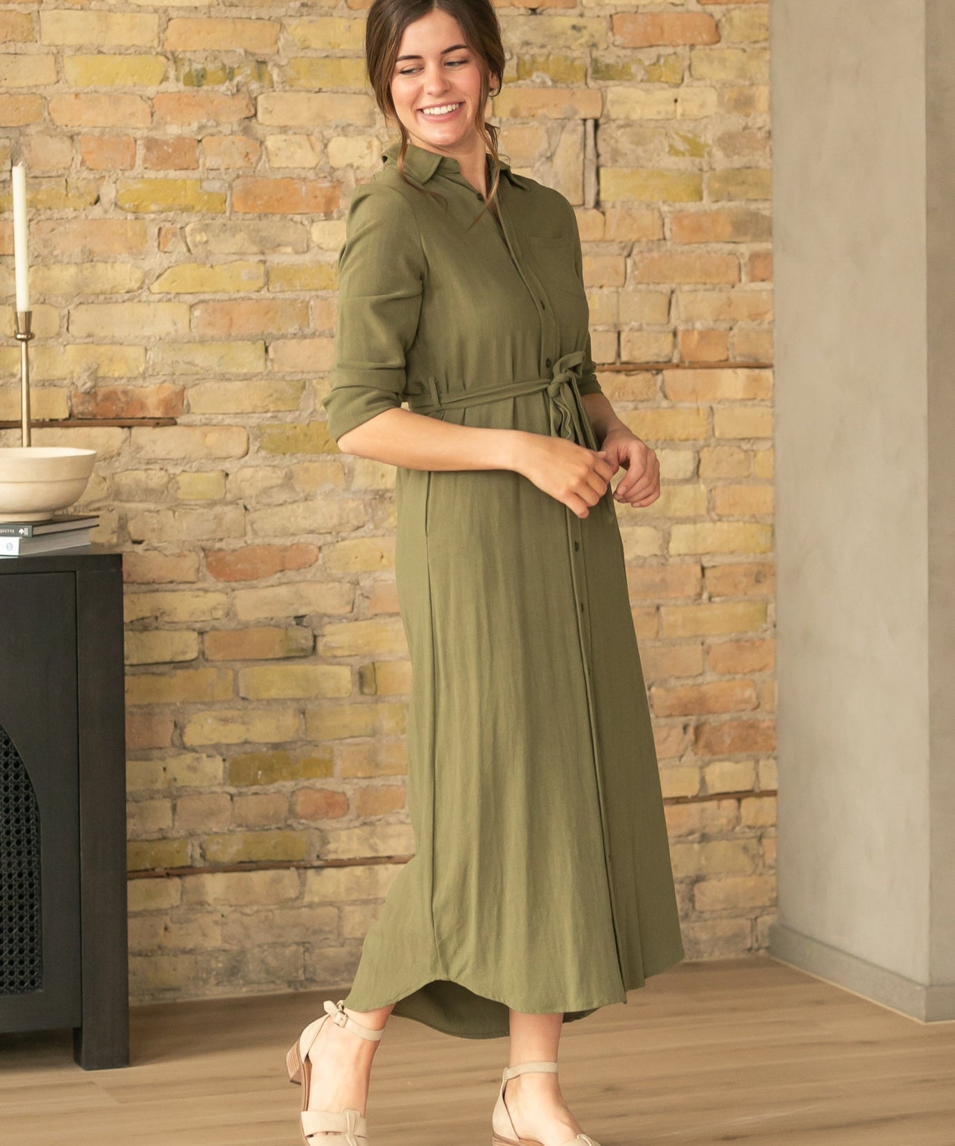 Essential Olive Long Sleeve Linen Shirt Dress - FINAL SALE