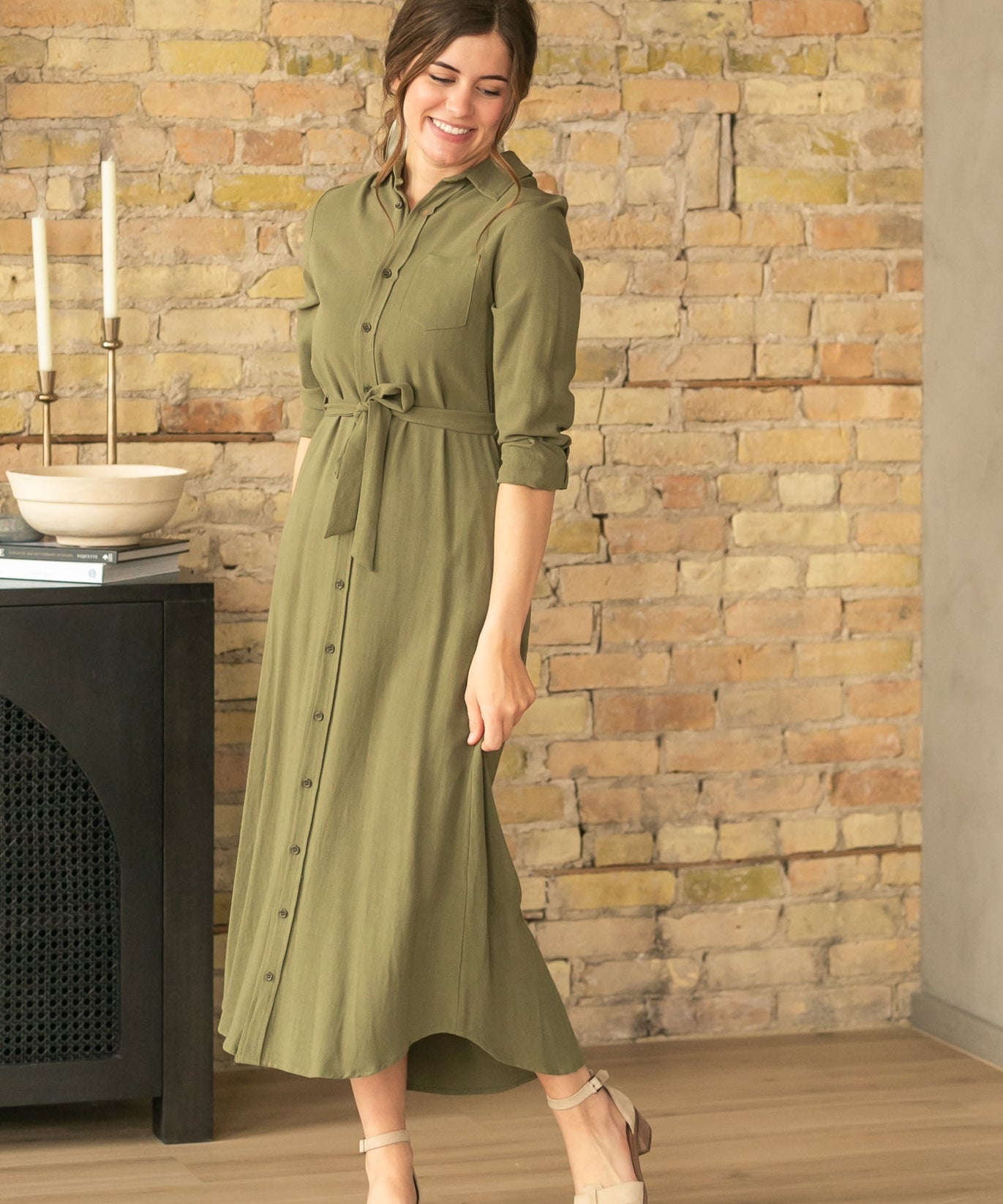 Essential Olive Long Sleeve Linen Shirt Dress - FINAL SALE