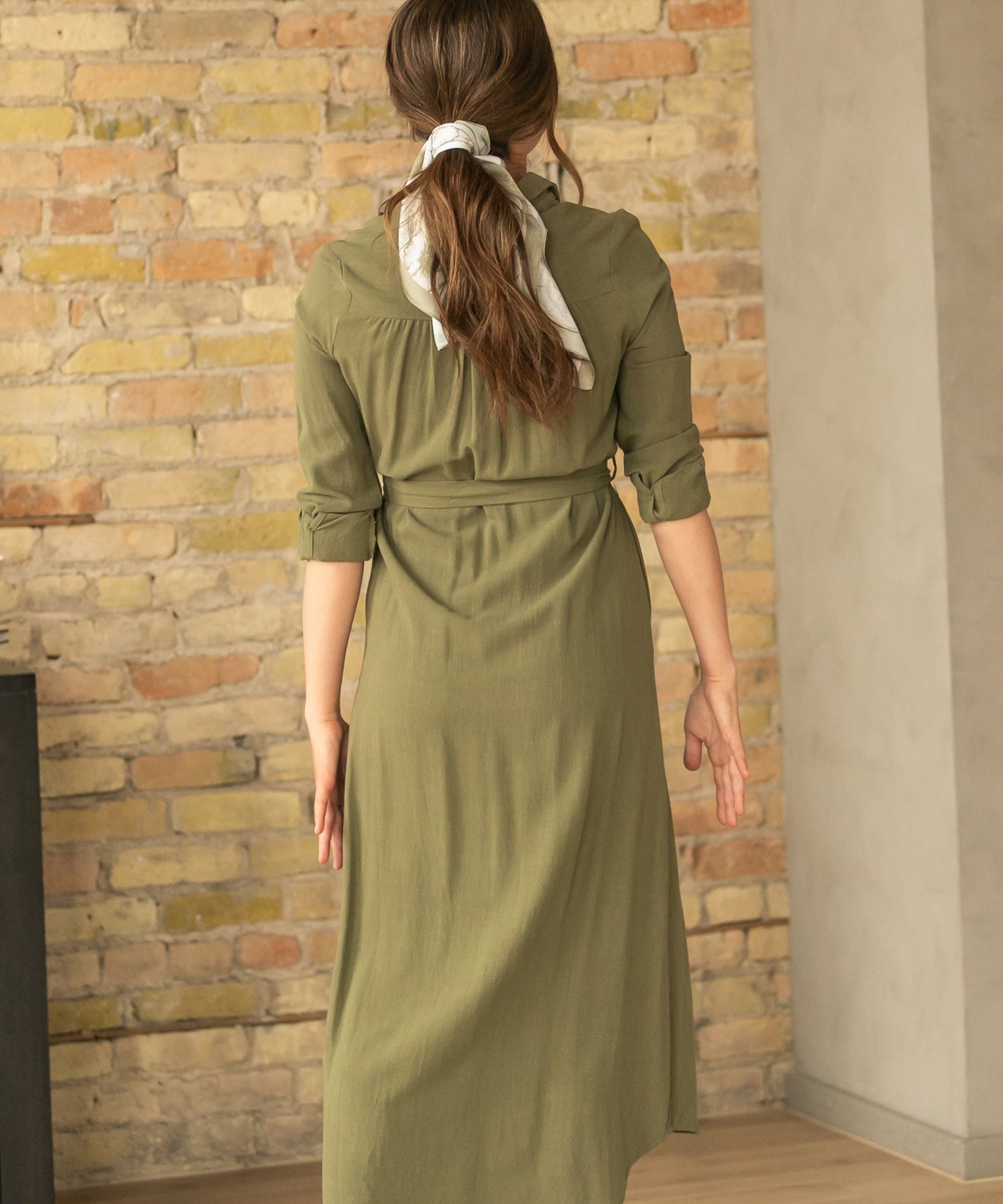 Essential Olive Long Sleeve Linen Shirt Dress - FINAL SALE