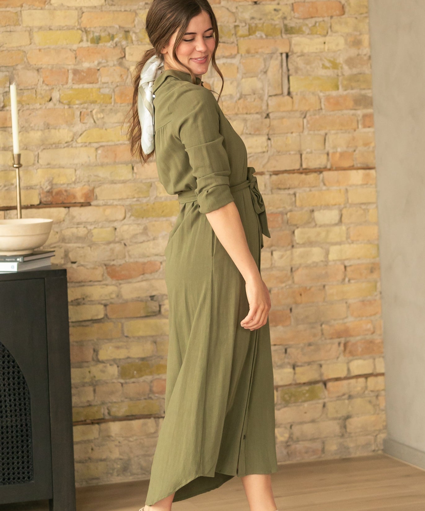 Essential Olive Long Sleeve Linen Shirt Dress - FINAL SALE