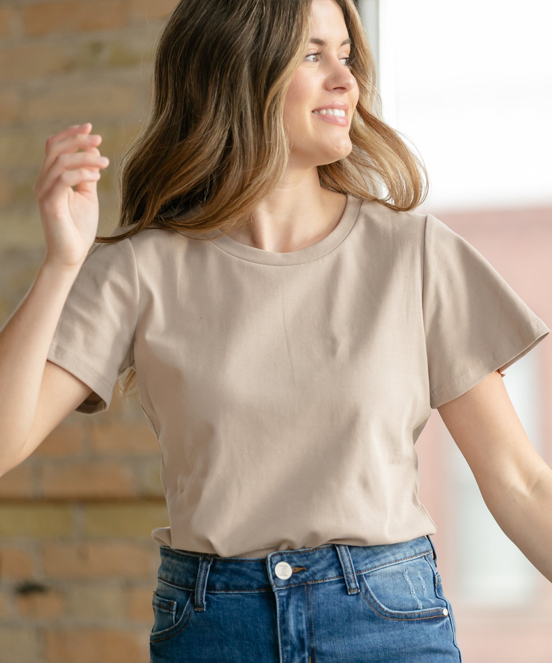 Essential Sand Flutter Sleeve Top