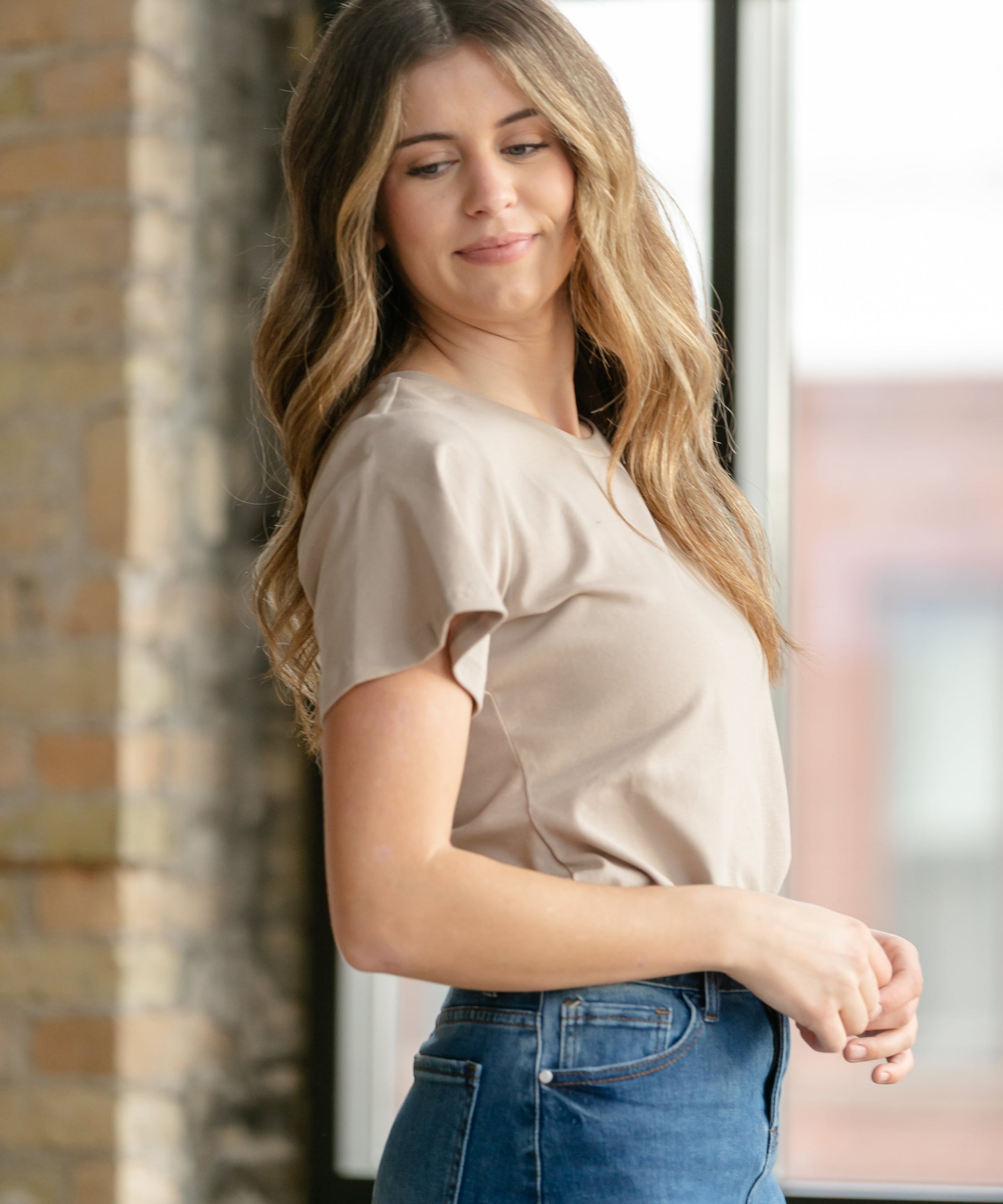 Essential Sand Flutter Sleeve Top