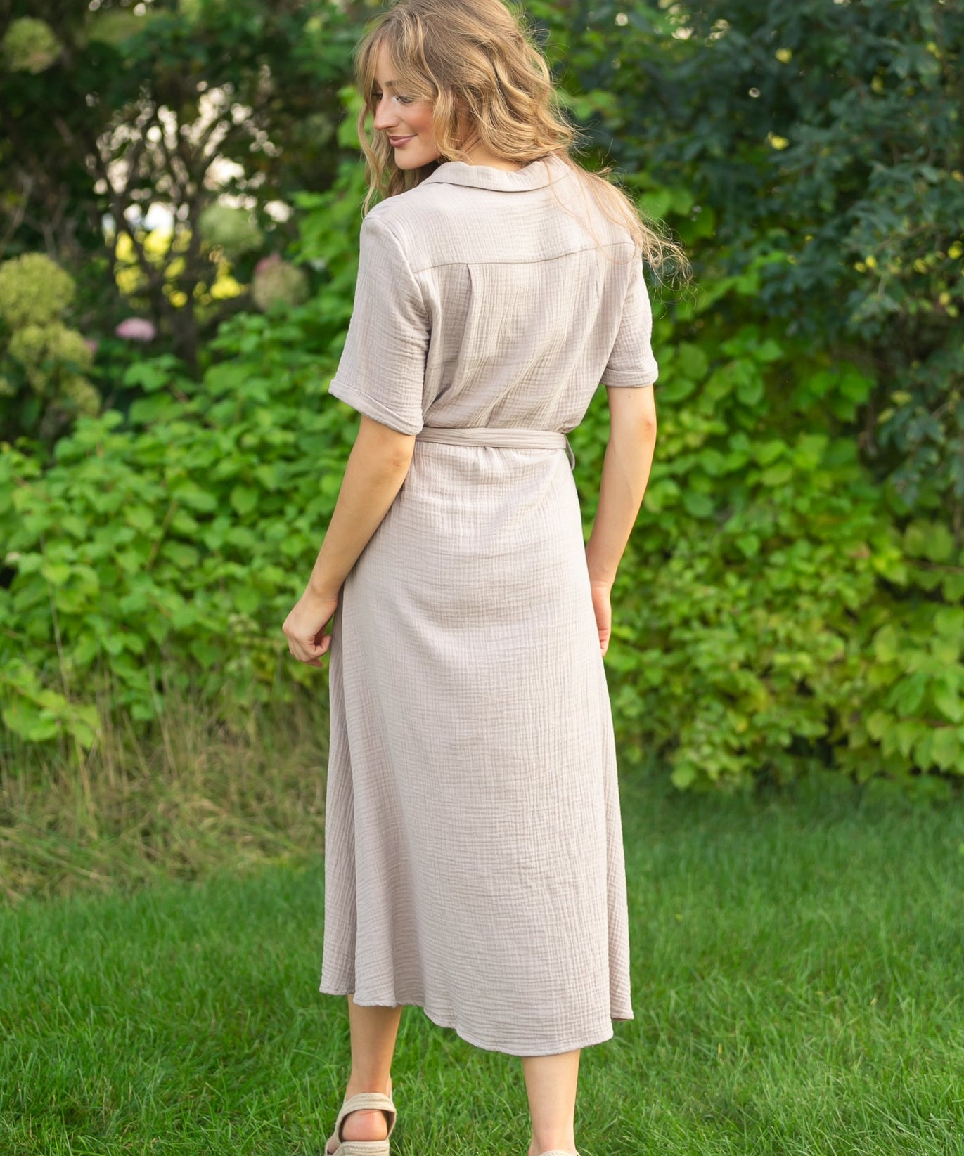 Essential Taupe Short Sleeve Gauze Shirt Dress