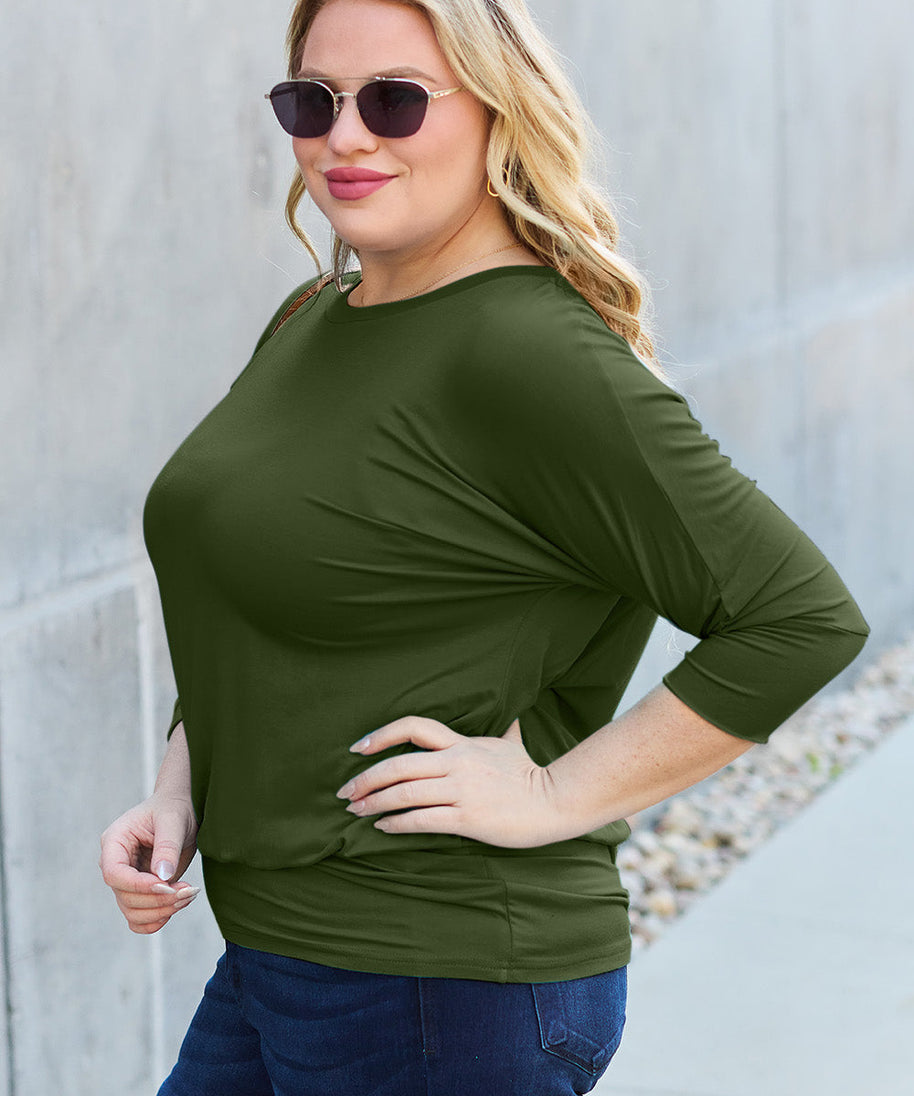 Basic Bae Full Size Round Neck Batwing Sleeve Top