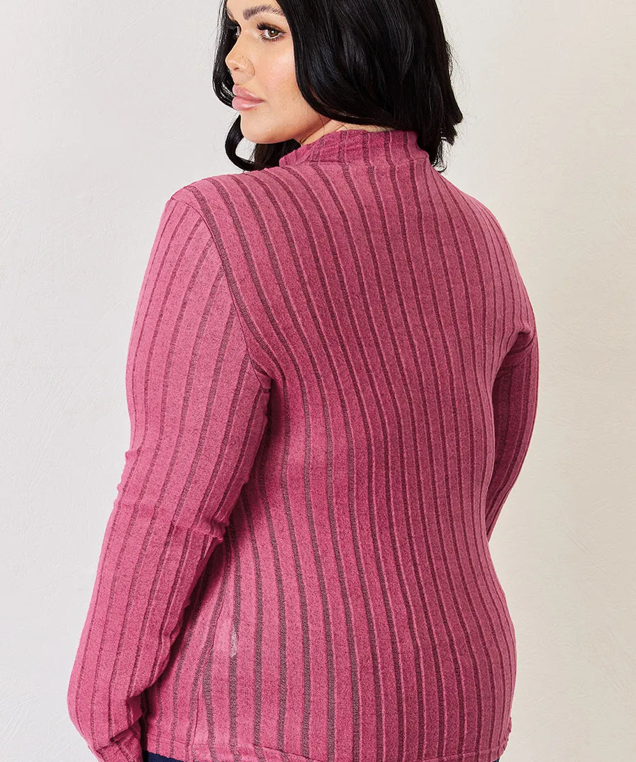 Basic Bae Full Size Ribbed Mock Neck Long Sleeve T-Shirt