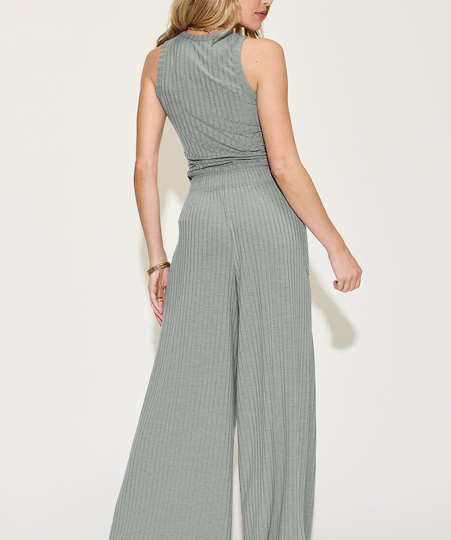 Basic Bae Full Size Ribbed Tank and Wide Leg Pants Set