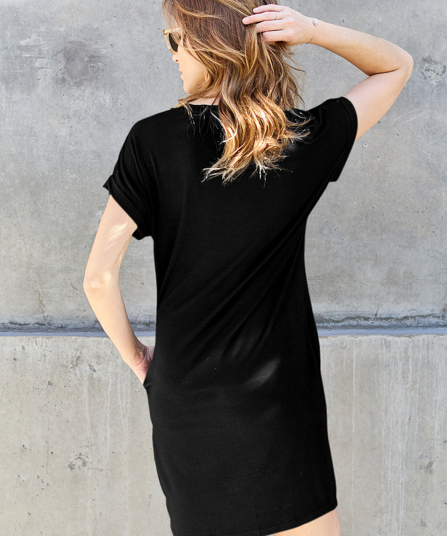 Basic Bae Bamboo Full Size Round Neck Short Sleeve Dress with Pockets