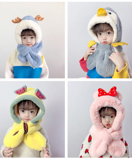 Thick Warm Children's Scarves and Hats with Cute Designs