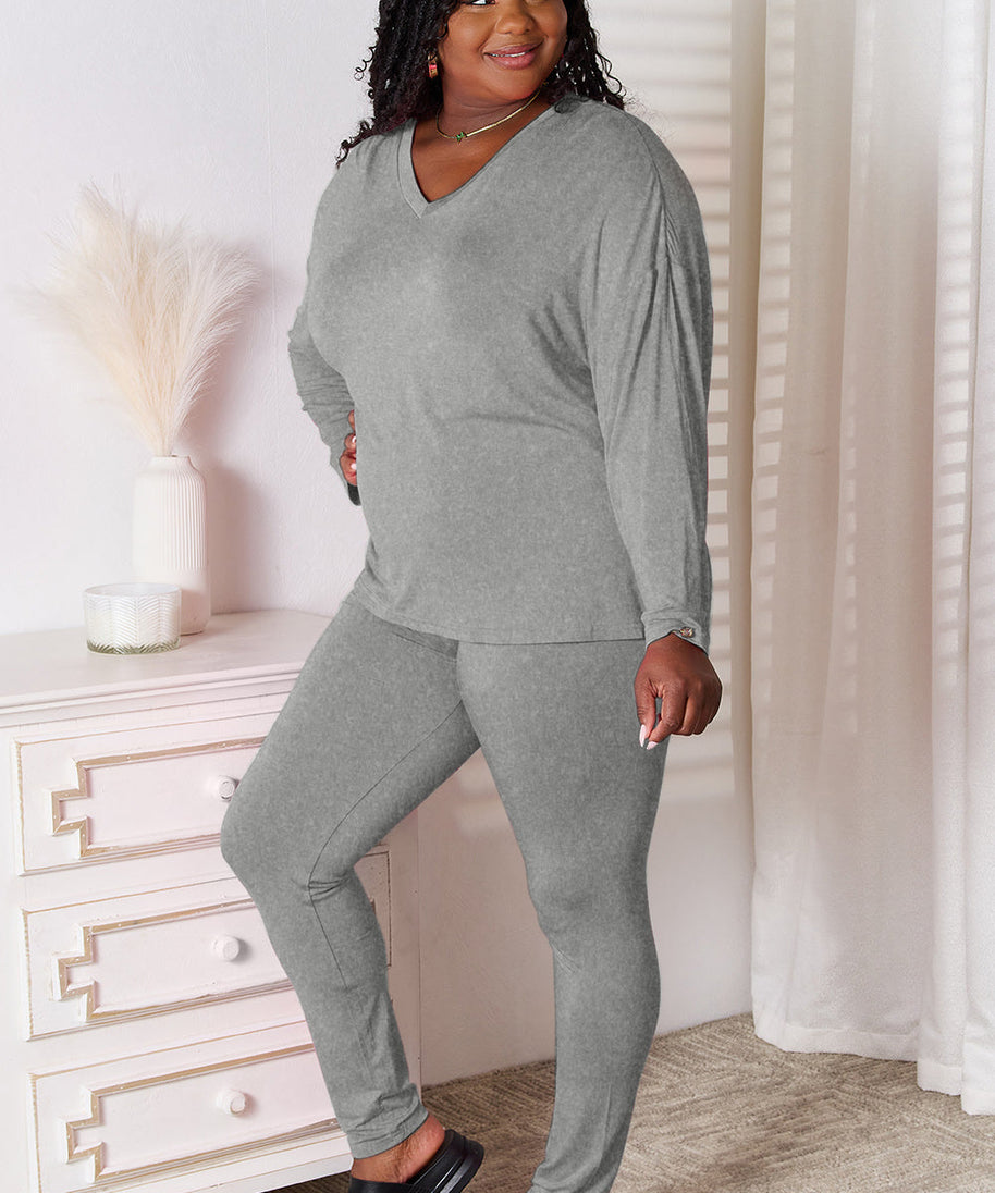 Basic Bae Bamboo Full Size V-Neck Long Sleeve Top and Pants Lounge Set