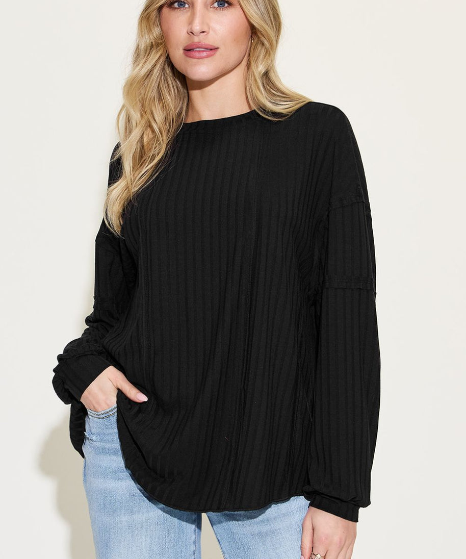 Basic Bae Full Size Ribbed Round Neck Long Sleeve T-Shirt