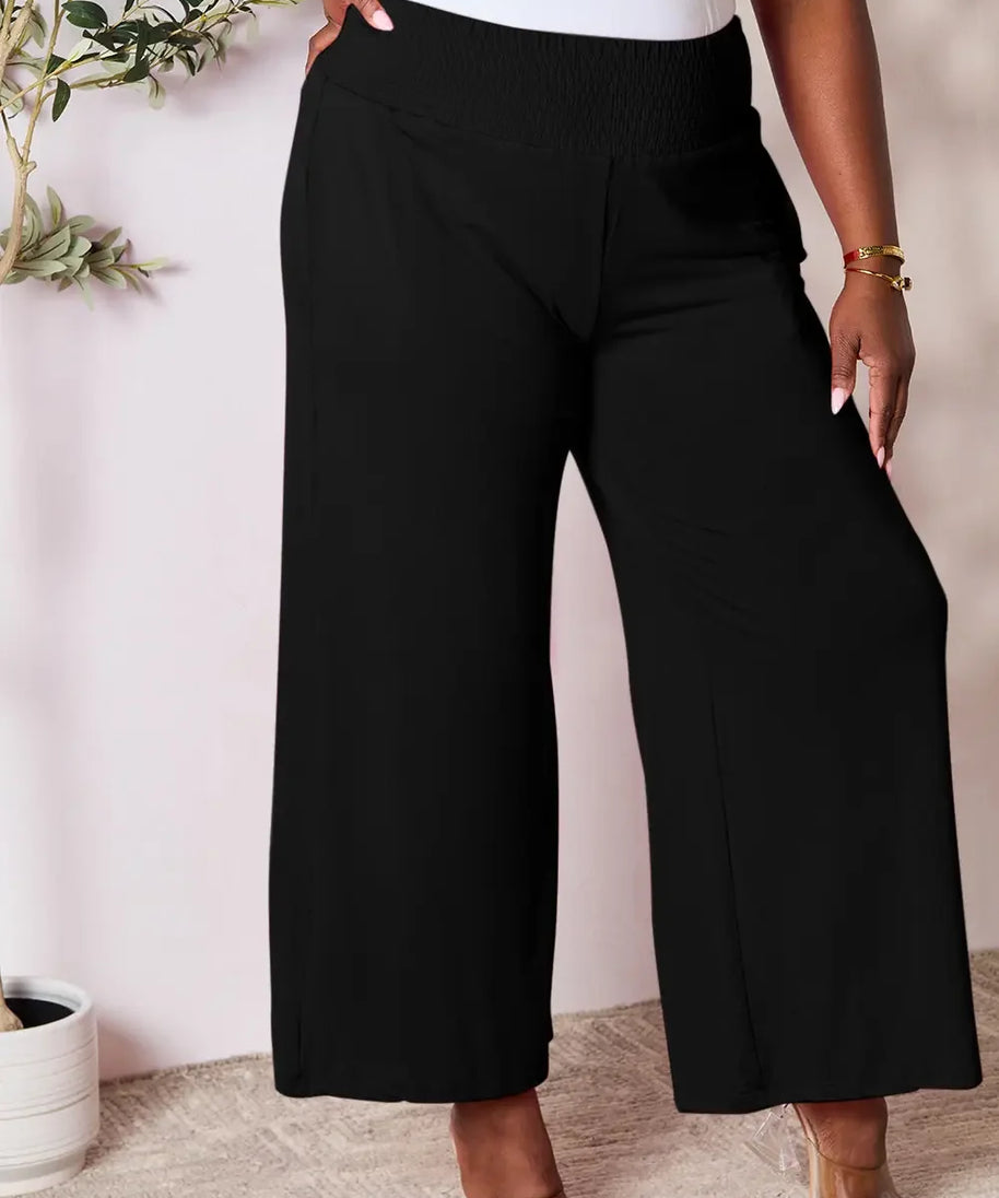 Basic Bae Full Size Smocked Wide Waistband Wide Leg Pants