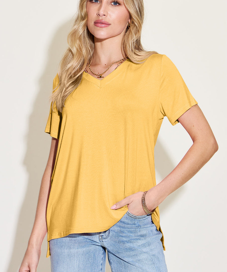 Basic Bae Bamboo Full Size V-Neck High-Low T-Shirt