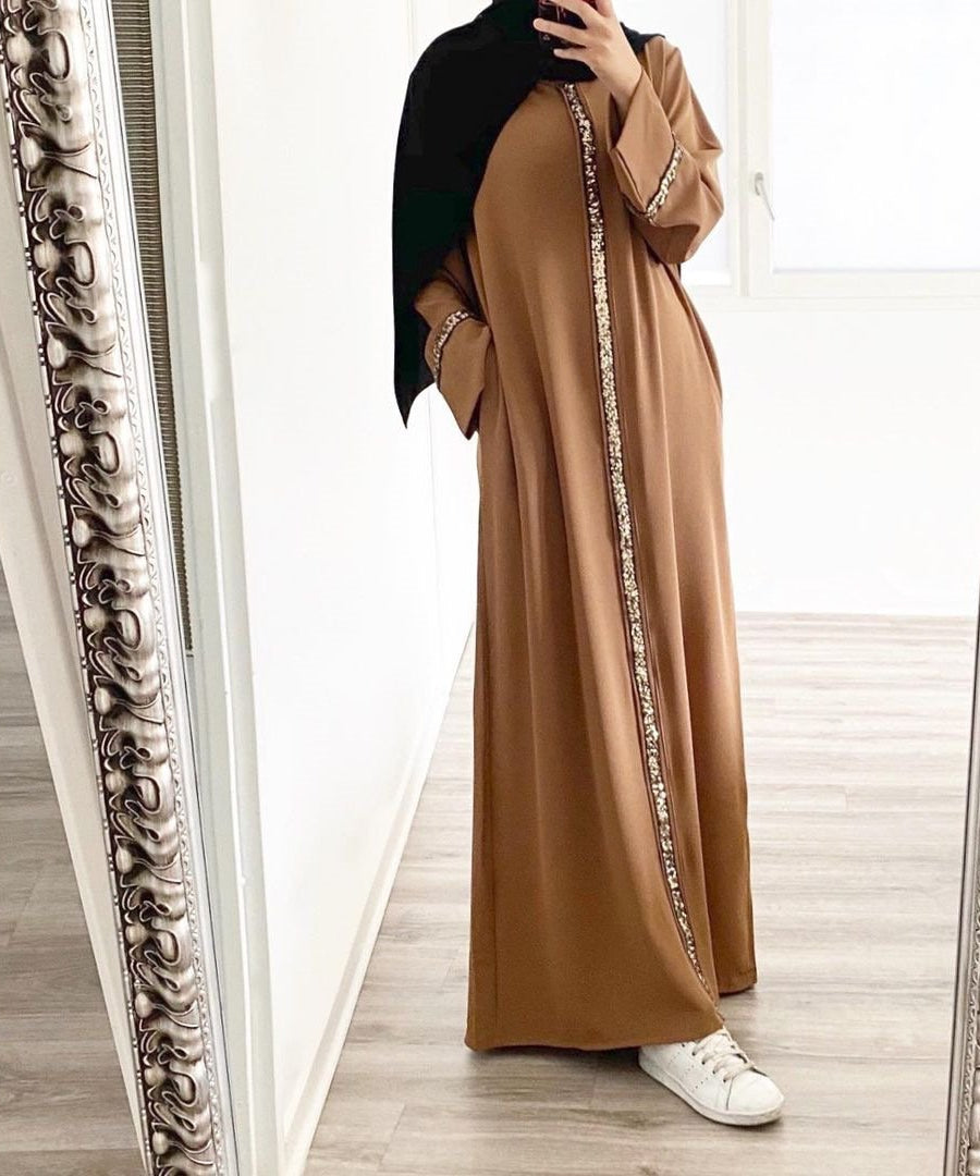 Muslim Women's Robe with Sequins and Trim Design