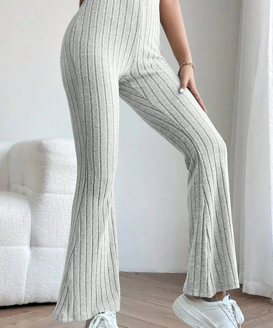 Basic Bae Full Size Ribbed High Waist Flare Pants