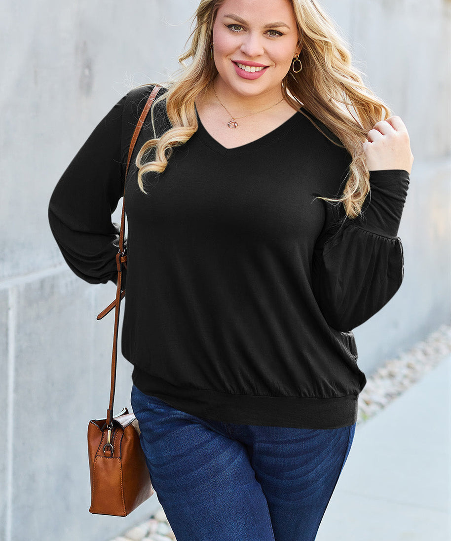 Basic Bae Full Size V-Neck Lantern Sleeve Top