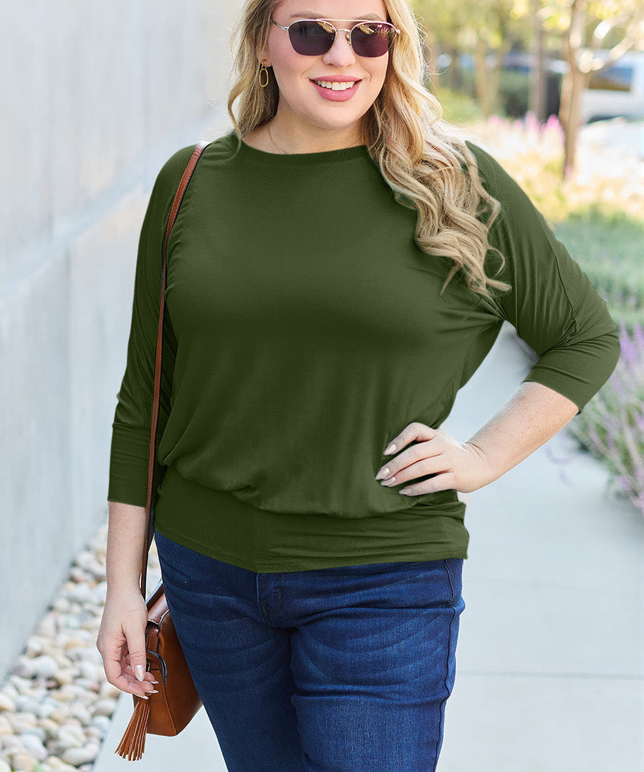 Basic Bae Full Size Round Neck Batwing Sleeve Top