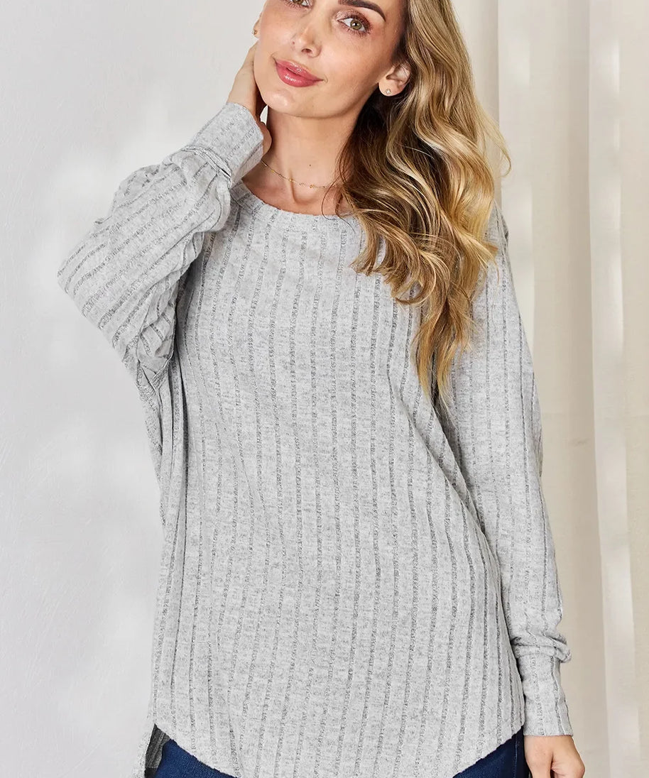 Basic Bae Full Size Ribbed Round Neck Slit T-Shirt