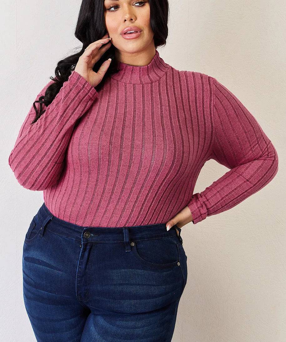 Basic Bae Full Size Ribbed Mock Neck Long Sleeve T-Shirt