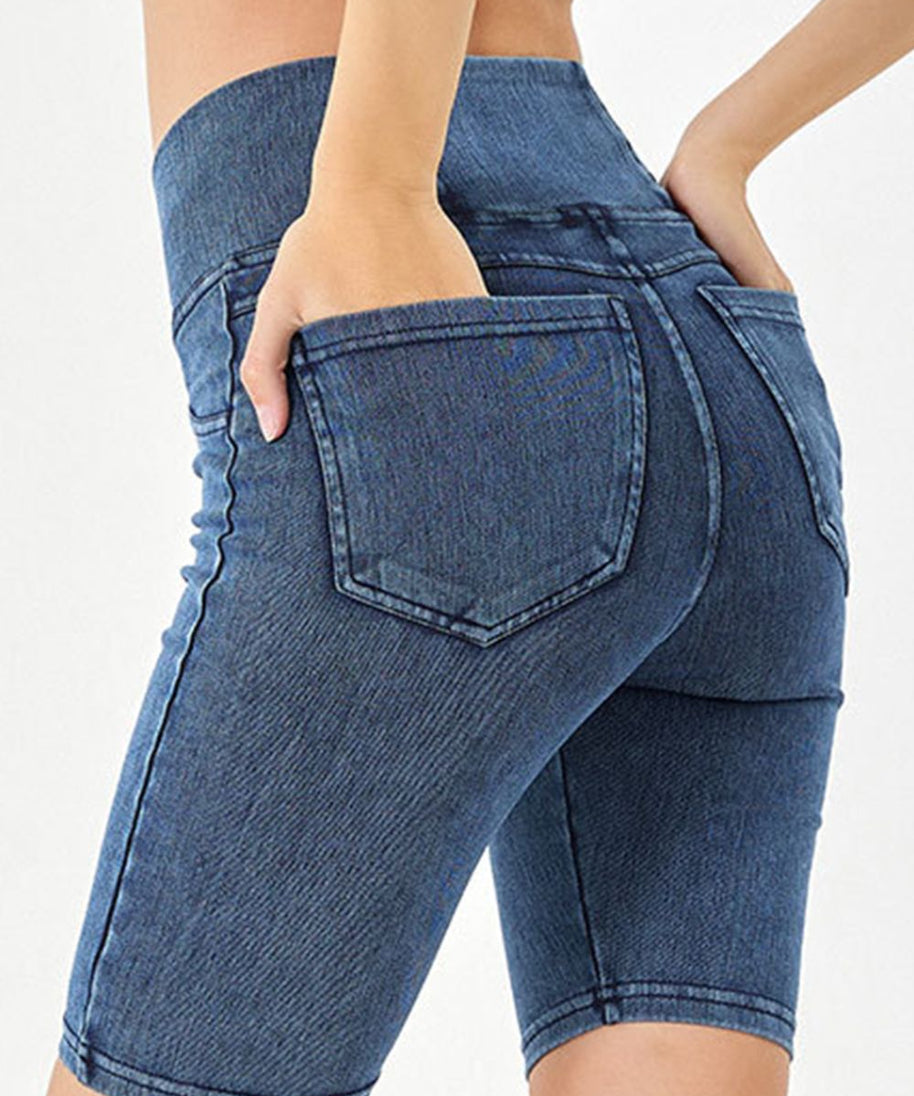 Basic Bae Asymmetrical Waist Denim Shorts with Pockets