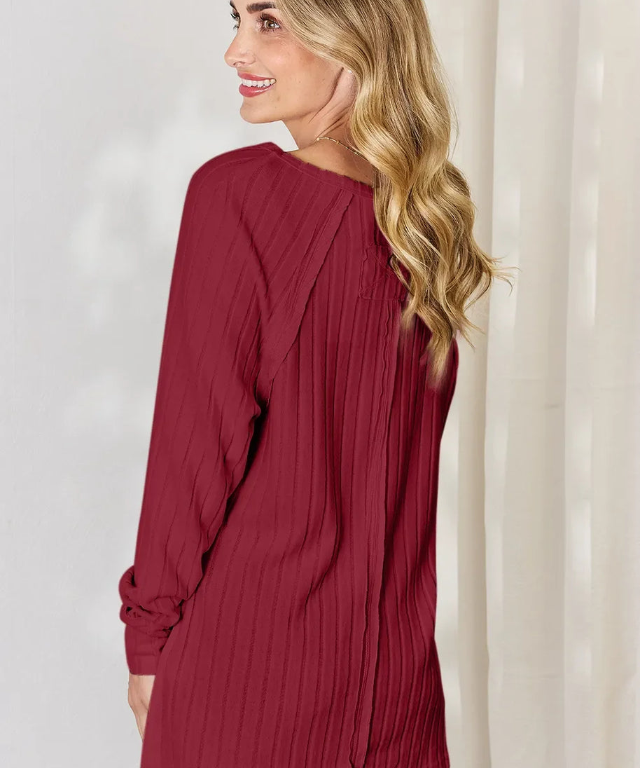 Basic Bae Full Size Ribbed Round Neck Slit T-Shirt