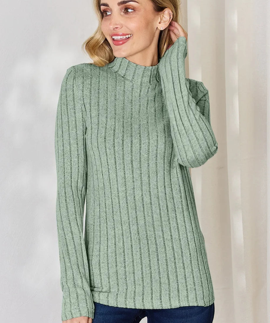 Basic Bae Full Size Ribbed Mock Neck Long Sleeve T-Shirt