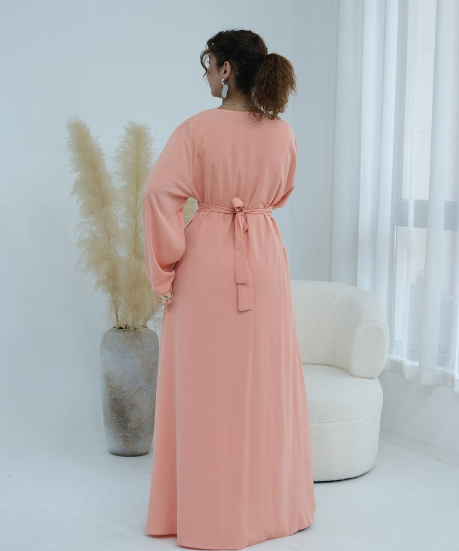 Floral Embroidered V-Neck Nida Maxi Dress(MA448)