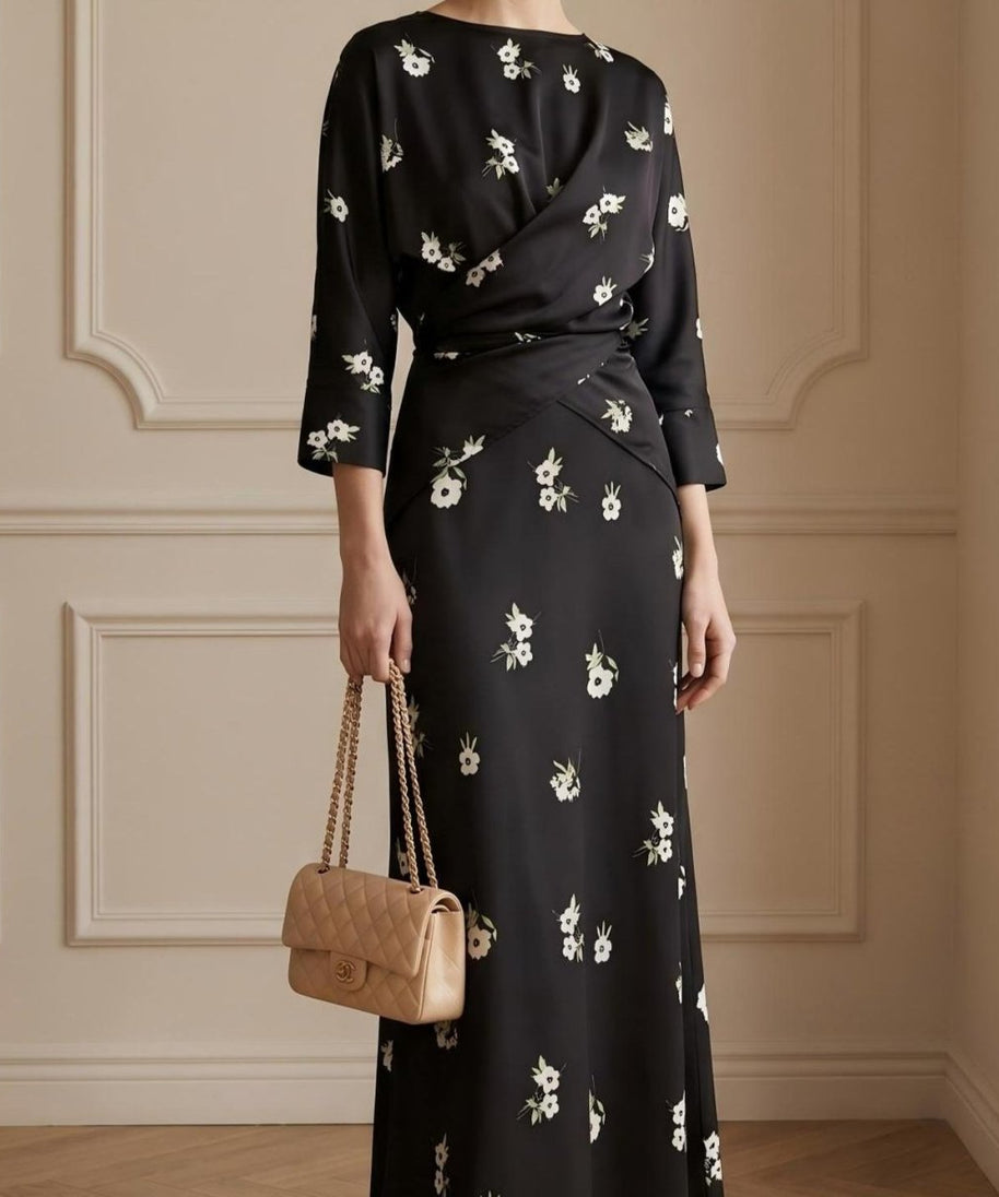 Floral Print Twist-Front Midi Dress(MS463)