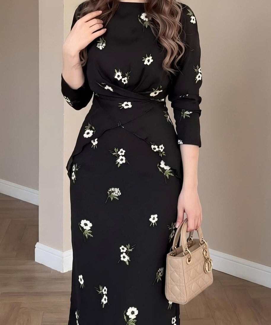 Floral Print Twist-Front Midi Dress(MS463)