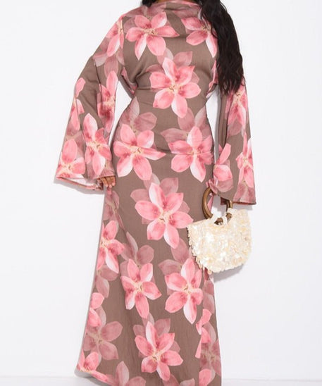 Floral Print Washed Crinkle Maxi Dress(MS437)