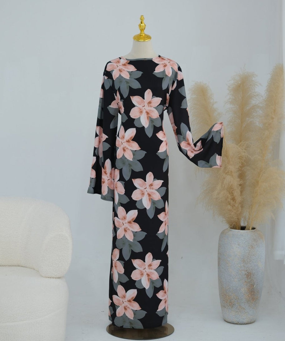 Floral Print Washed Crinkle Maxi Dress(MS437)