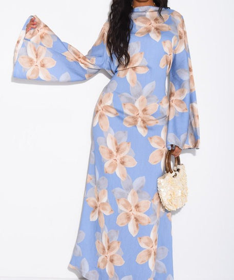 Floral Print Washed Crinkle Maxi Dress(MS437)