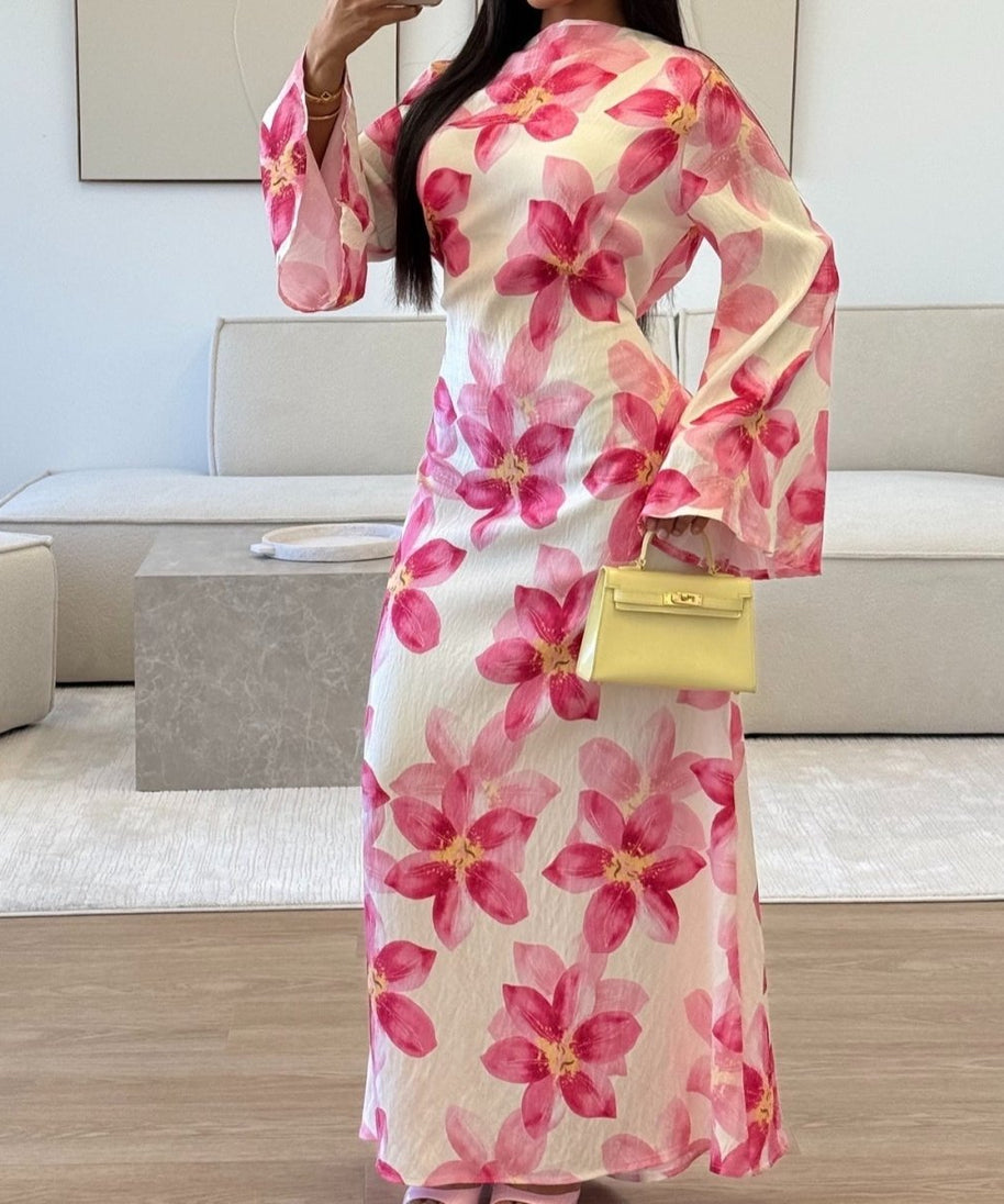 Floral Print Washed Crinkle Maxi Dress(MS437)