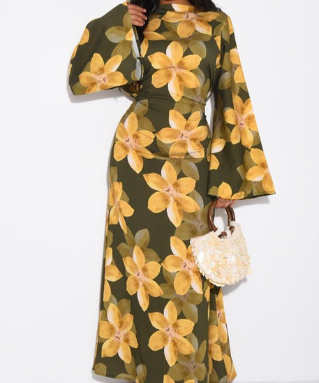 Floral Print Washed Crinkle Maxi Dress(MS437)