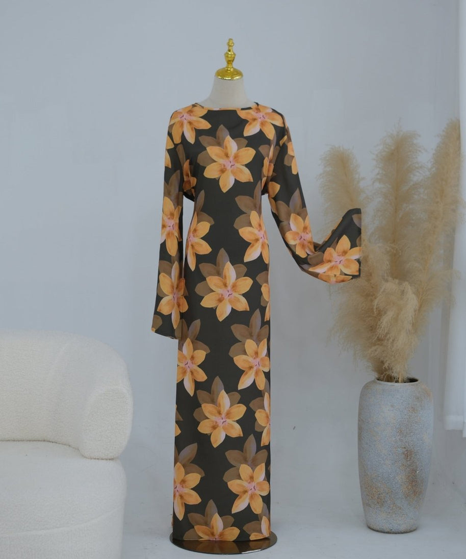 Floral Print Washed Crinkle Maxi Dress(MS437)