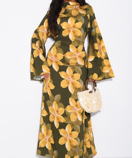 Floral Print Washed Crinkle Maxi Dress(MS437)