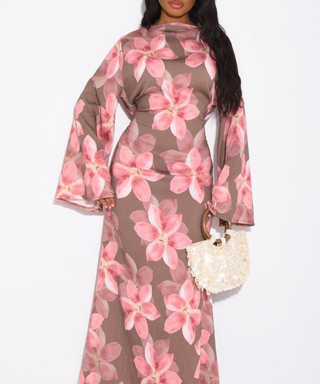 Floral Print Washed Crinkle Maxi Dress(MS437)