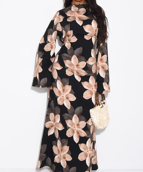 Floral Print Washed Crinkle Maxi Dress(MS437)