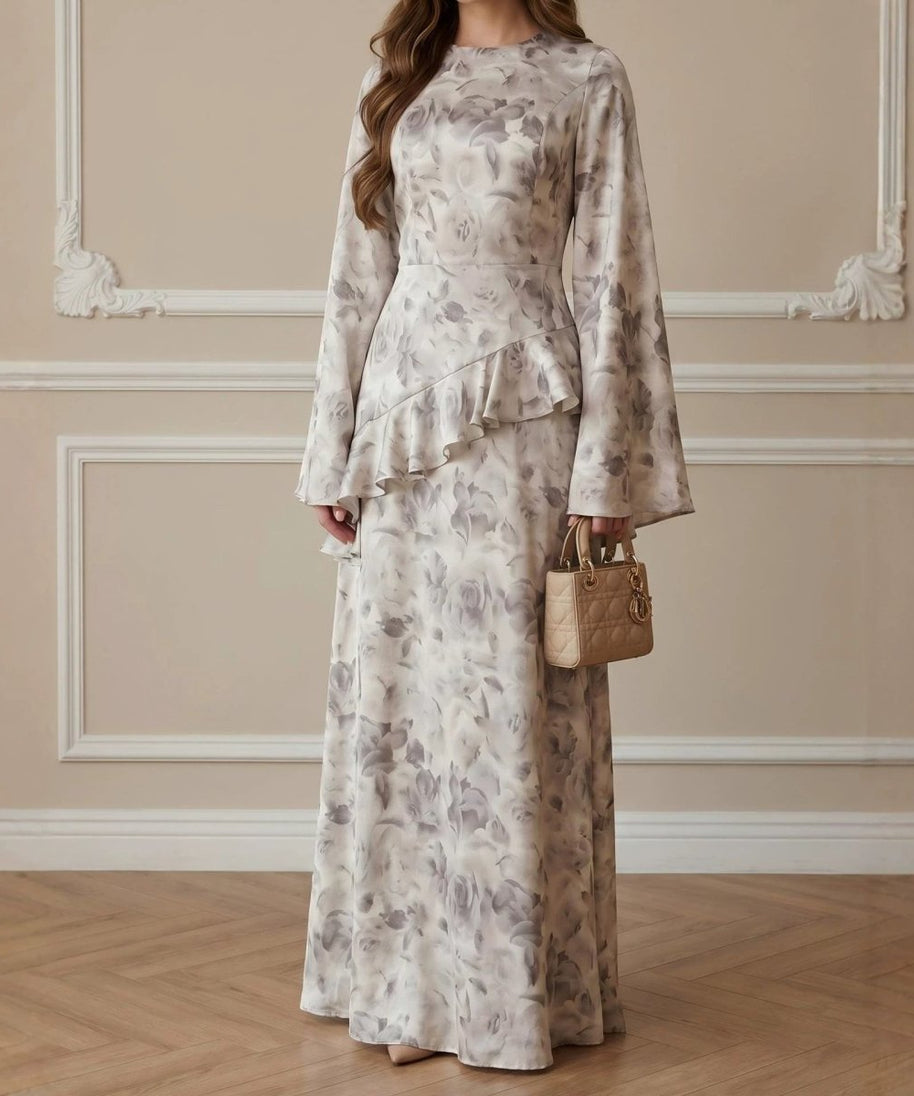 Floral Satin Maxi Dress(MS444)
